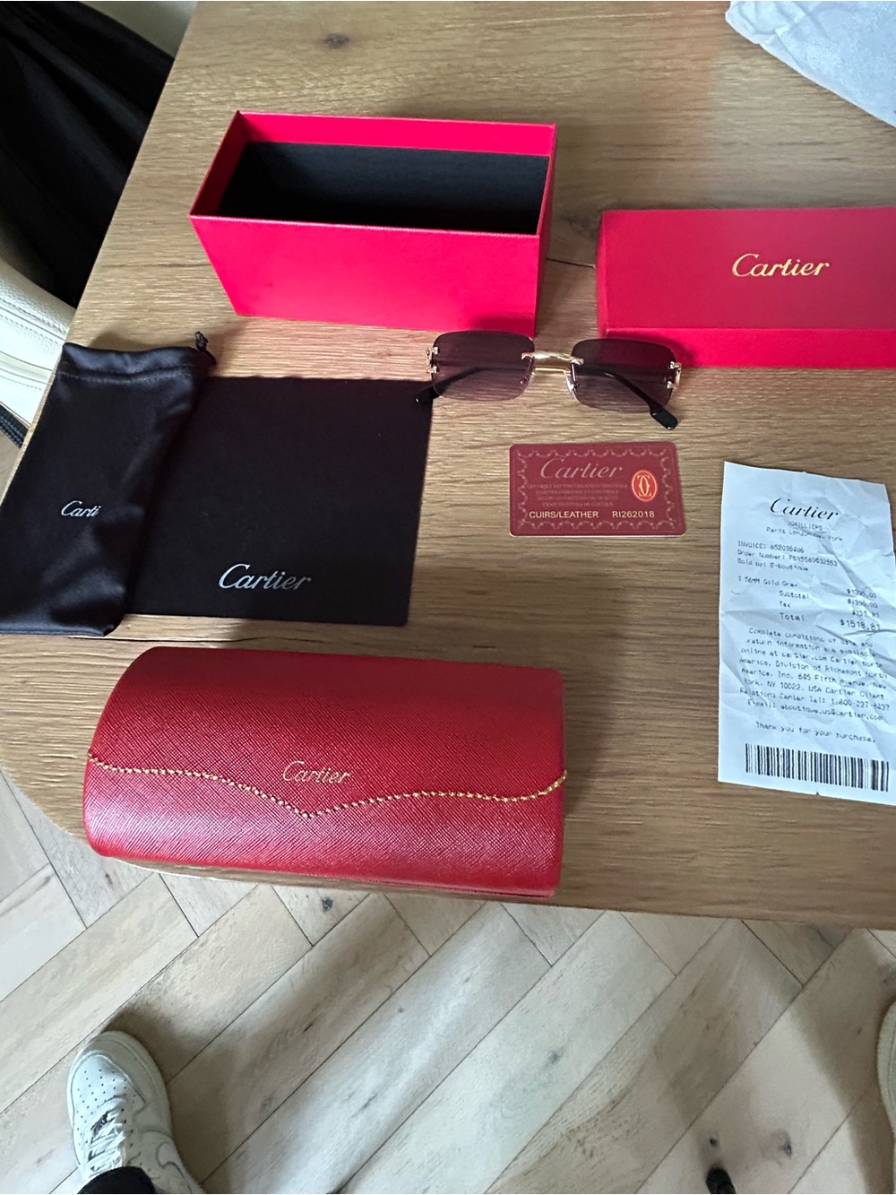 Cartier Rimless Gold Tone Rectangle Sunglasses w/ Case Box Receipt
